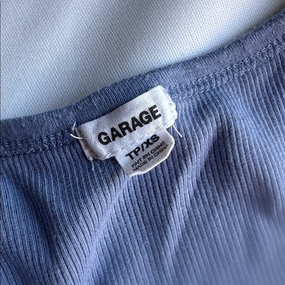 Ribbed Deep V Snap Henley Top - Blue - Picture 3 of 4